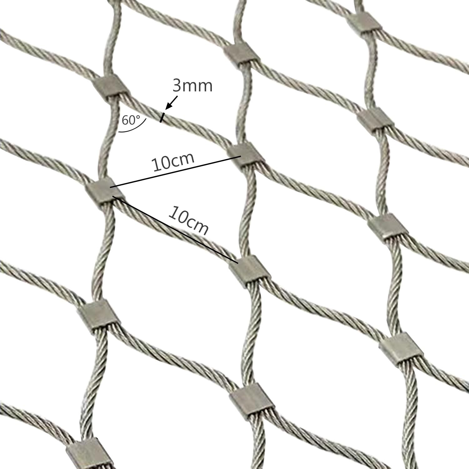 Elastyczna Siatka Linowa Ze Stali Nierdzewnej, Zagęszczona 3mm Siatka Balustrad Linowych, Wytrzymałe Ogrodzenie Ochronne, Siatka Ogrodowa(1.5x3m)
