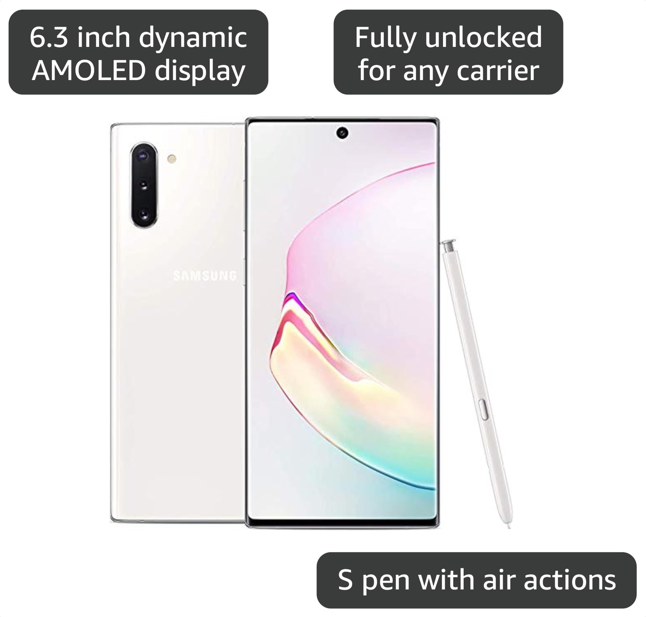 Amazon.com: Samsung Galaxy Note 10, 256GB, Aura White - Fully
