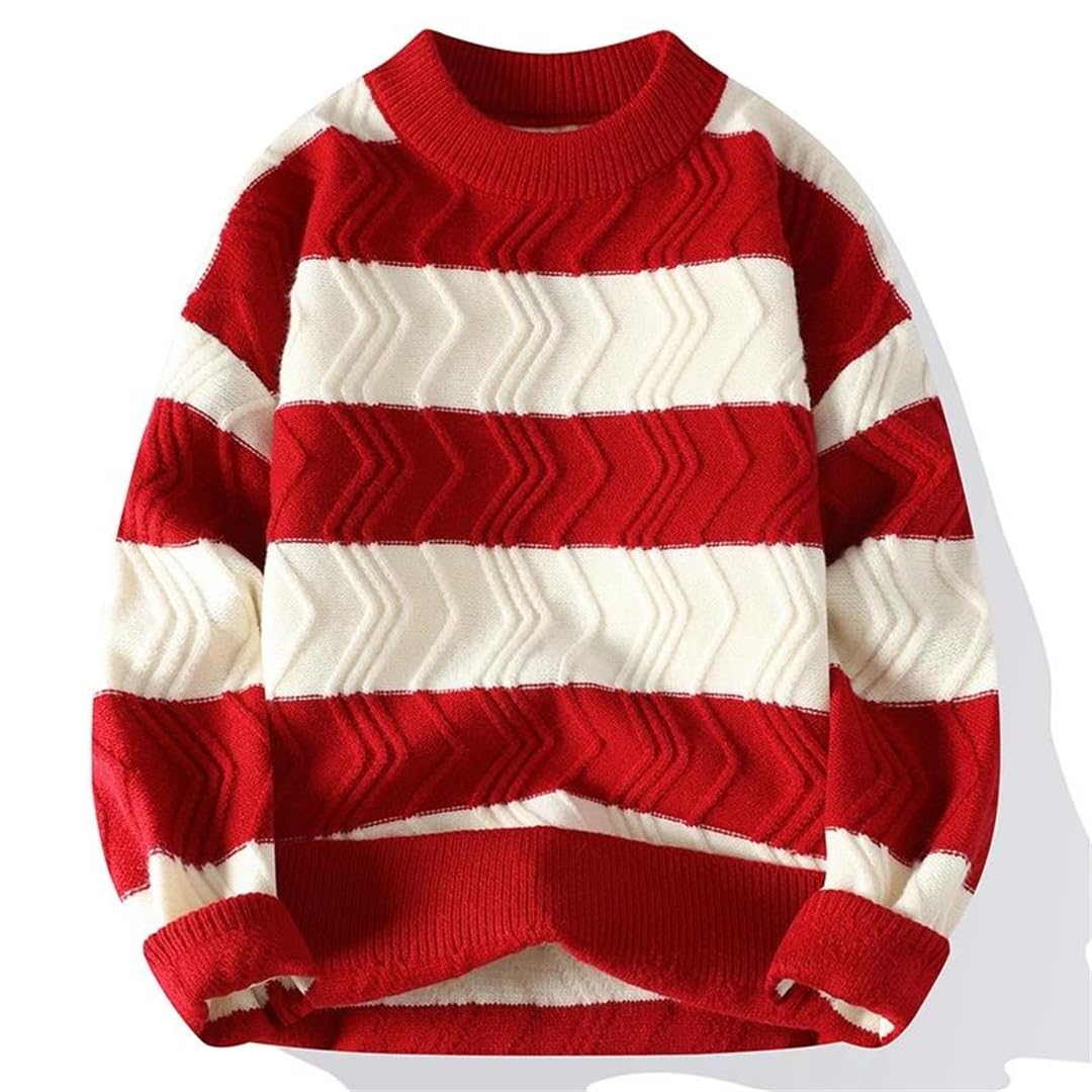 Maglione natalizio da uomo con scollo rotondo a righe maglione spesso caldo maglione allentato