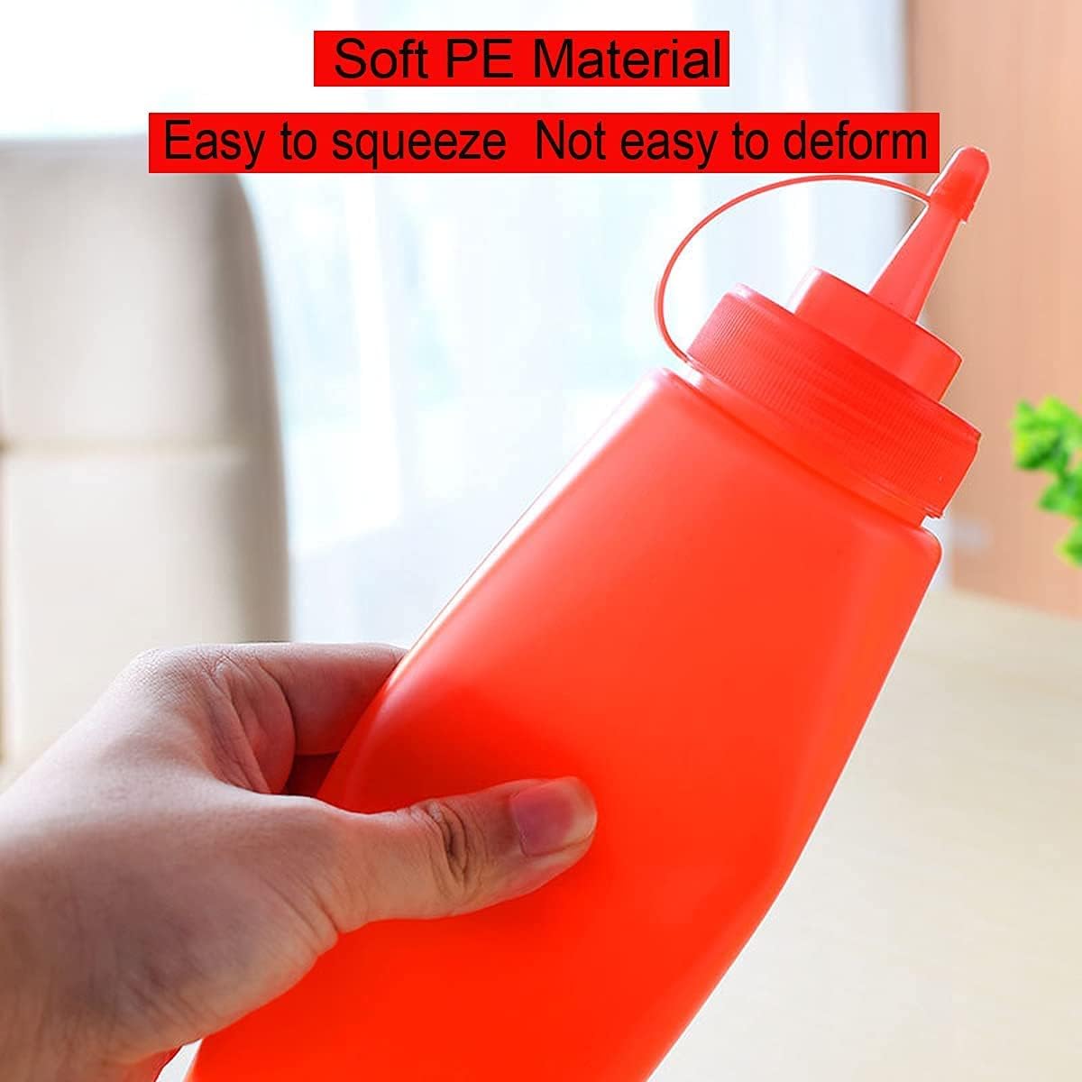 CONDRA FIELD Condiment Sauces Squeeze Bottles - (3Pcs-13.5oz),with Leak-Proof Cap and Scale Line.Plastic Squeeze Squirt Bottles for Ketchup,Mustard,Oil, Salad and More.
