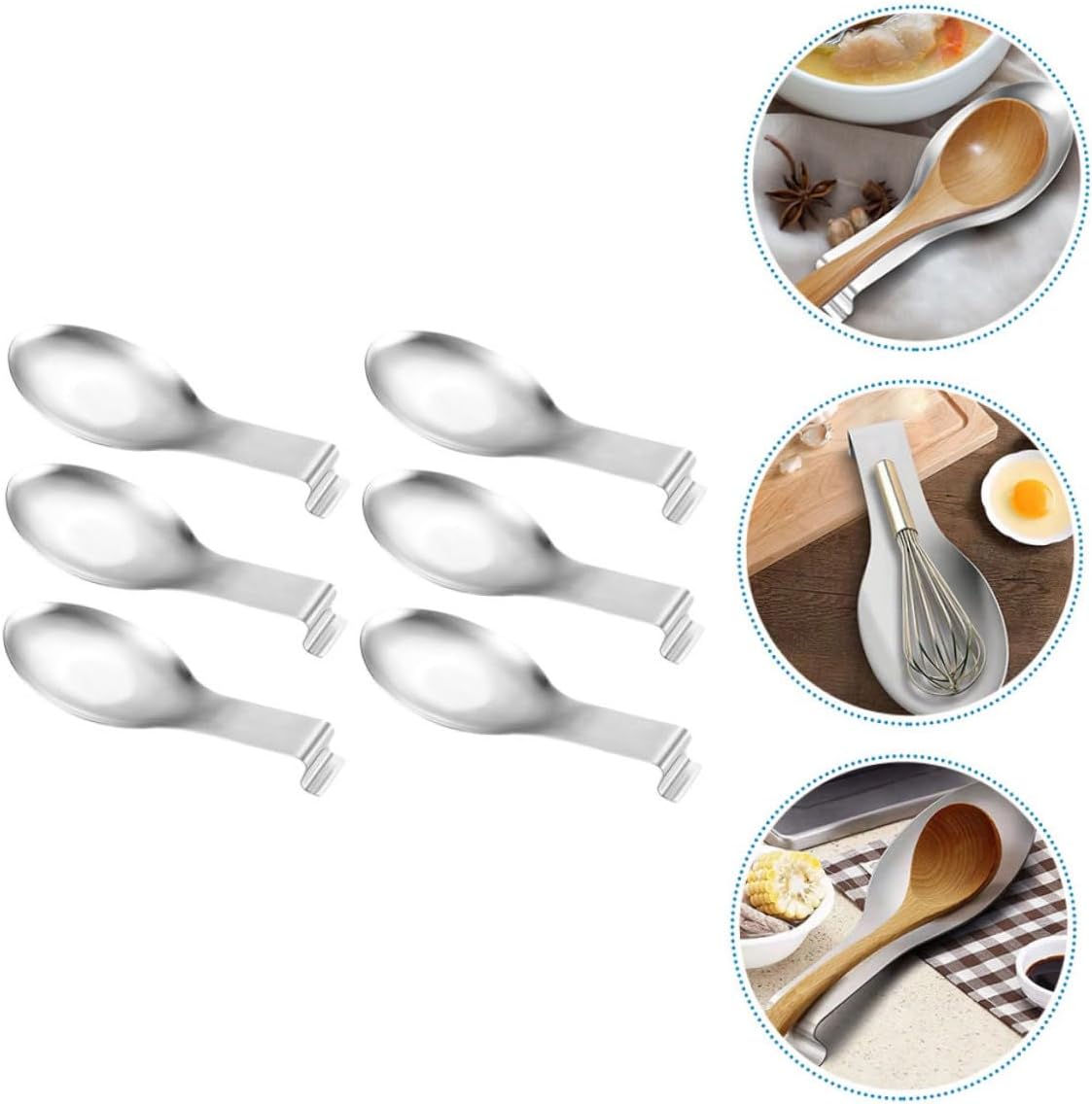 6Pcs Stainless Steel Spoon Rest Utensil Holder for Pot Kitchen Countertop Cooking Tool Organizer for Spoons Ladles Spatulas Prevents Mess and Rolling