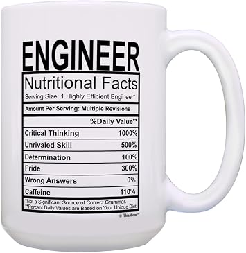 ThisWear Engineer Nutritional Facts Label 15oz Coffee Mug - 1 Pack