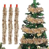 Selldorado 6 Meter Streifen Girlande für den Weihnachtsbaum in Bronze/Silber mit Sternen - Lametta Gold zum dekorieren - Baumschmuck - Christbaum - Engelshaar (Girlande Silber/Bronze)