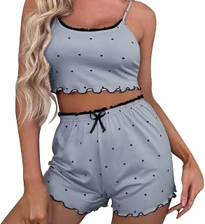 MILONT 2 Piece Women's Summer Printed Cami Crop Top and Shorts Sleeveless Sleepwear Pajamas Lounge Set Lingerie Soft Pjs
