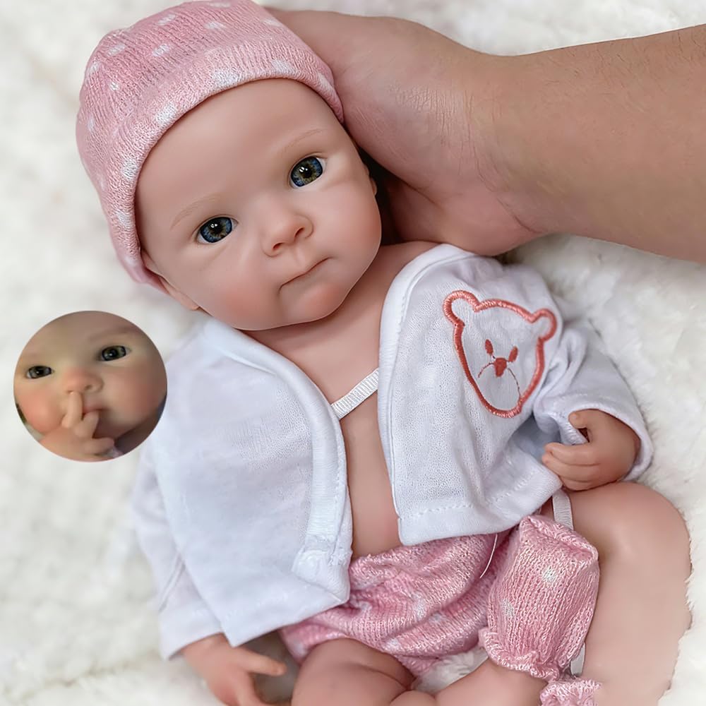 13 Inch Can Open Mouth Full Body Silicone Baby Dolls, Lifelike Silicone Reborn Baby Doll, Anatomically Correct Baby Girl Dolls