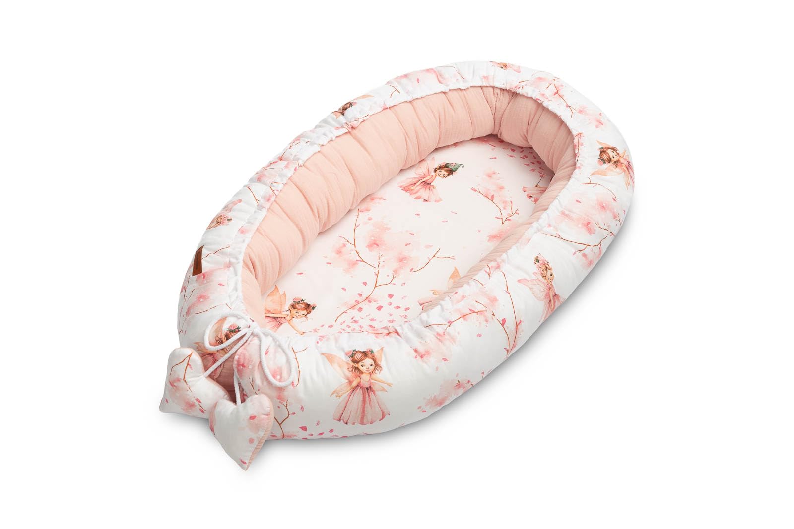 Nid d’Ange Bébé en Mousseline – Cocon pour Bébé jusqu'à 6 Mois – Pour le Lit, le Berceau – Tissu en Mousseline et Coton avec Rembourrage en Silicone – 80x45 cm – Rose des fées