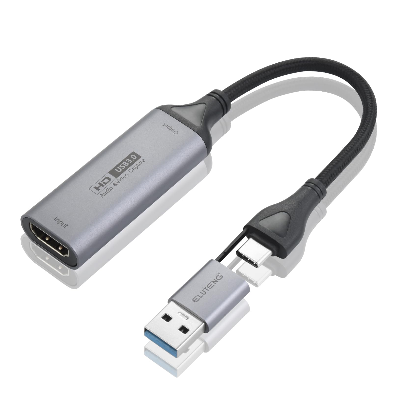 ELUTENG Video Capture Card, 4K HDMI to 1080P USB-A/USB-C Video Recording Card for Gaming, Video Streaming, Conference & TV Recording, Compatible with Windows, Linux, Android