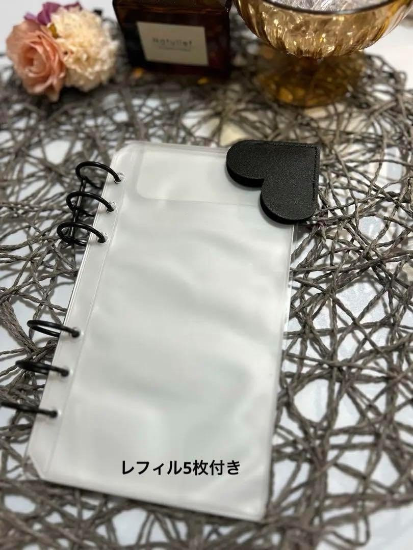 バインダー貯金 クリアA6 アクリル リング レフィル5枚ハートブックマーク付き
