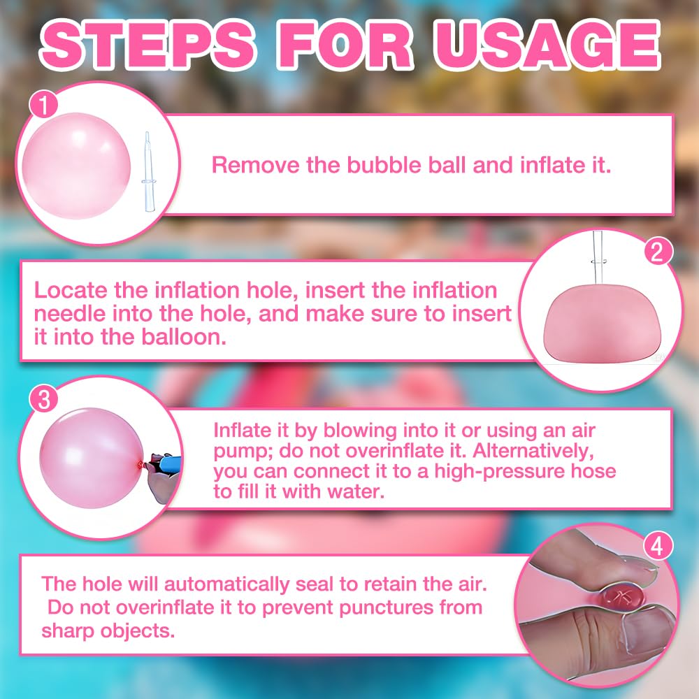 Bubble Ball XXL, HOVCEH 120cm Pelota Wubble Bubble Ball, TPR Transparente Reusable Pelota Hinchable Gigante para Playa, Jardín (Rosa)