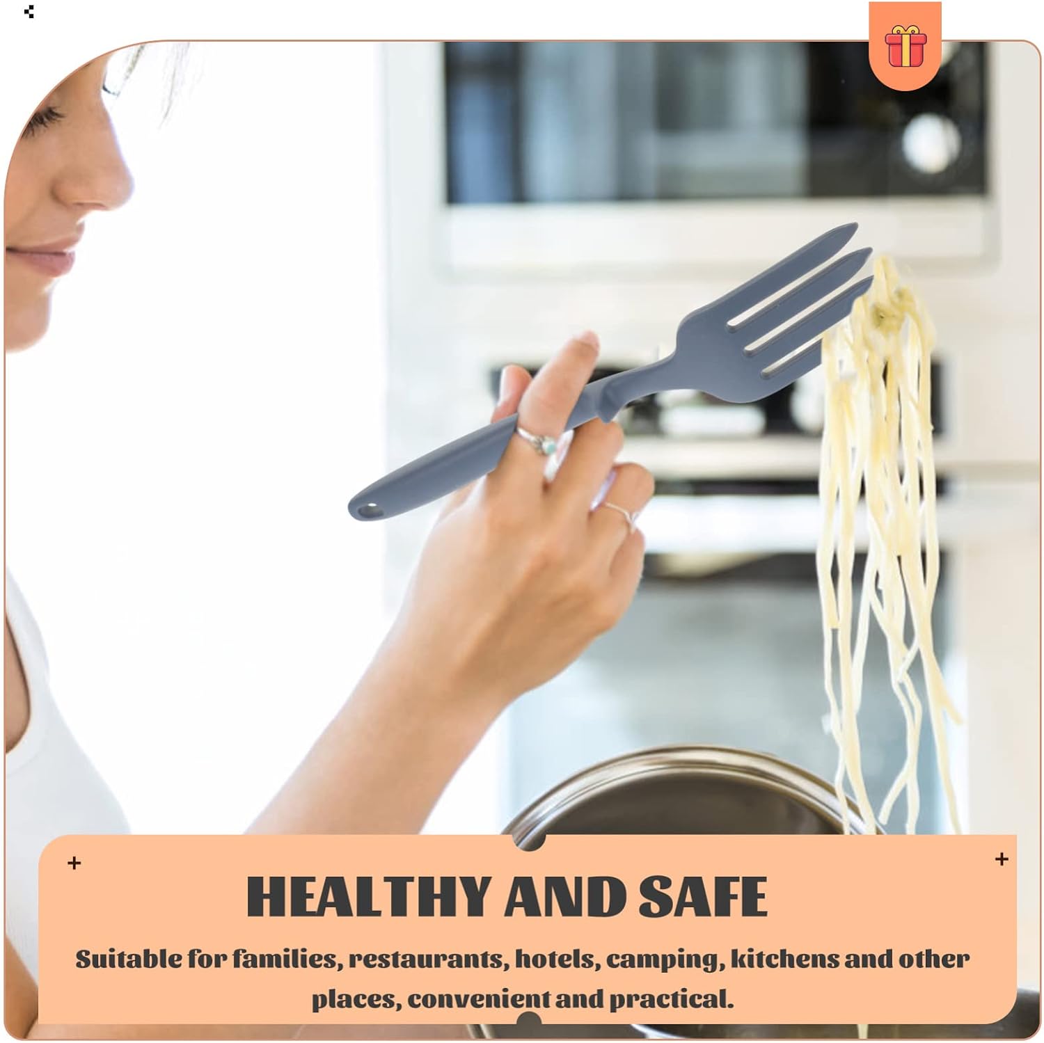 Silicone Kitchen Cooking Fork for Pasta, Salad, and Noodles