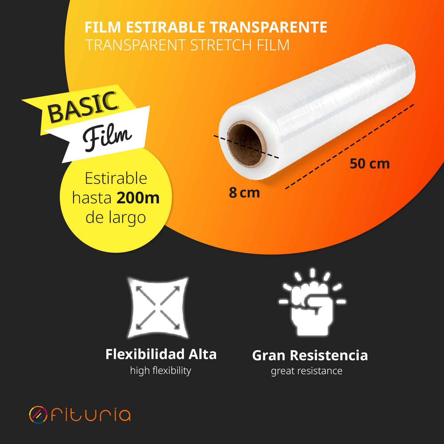 Film Transparente para Embalar, Plastico Cubretodo para Mudanzas, Film Adhesivo Protector, Film Embalaje para Cubrir Muebles, Cajas Carton Mudanza y Objetos - Ofituria (1 und - Basic)