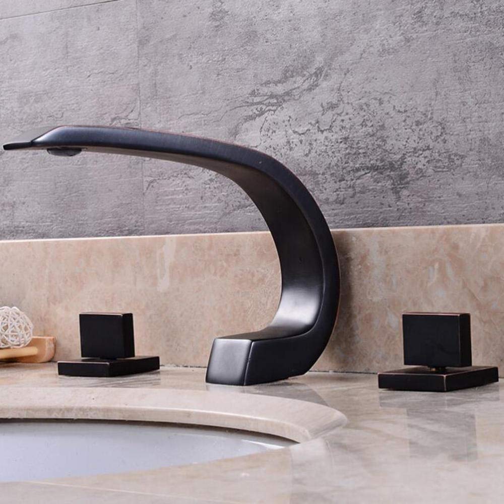 Grifo Lavabo 3 Orificios Latón Frío y Calor Óxido Duradero Grifo Baño Lavabo