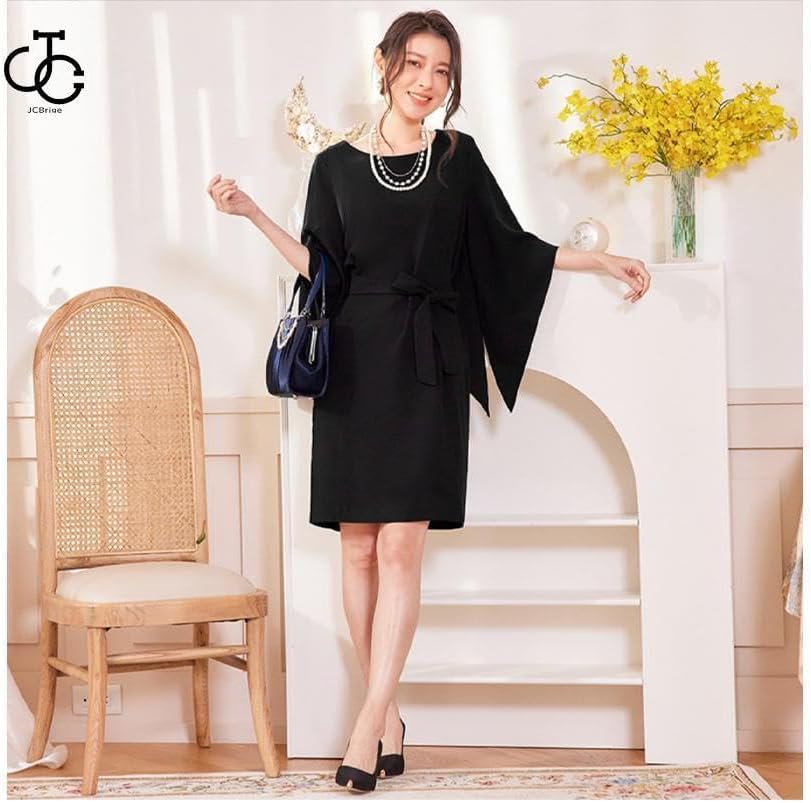 お宅で洗える！パーティードレス 結婚式 服装 袖あり 大きいサイズ お呼ばれ フォーマル ドルマンスリーブ 同窓会 入学式 親族 ワ