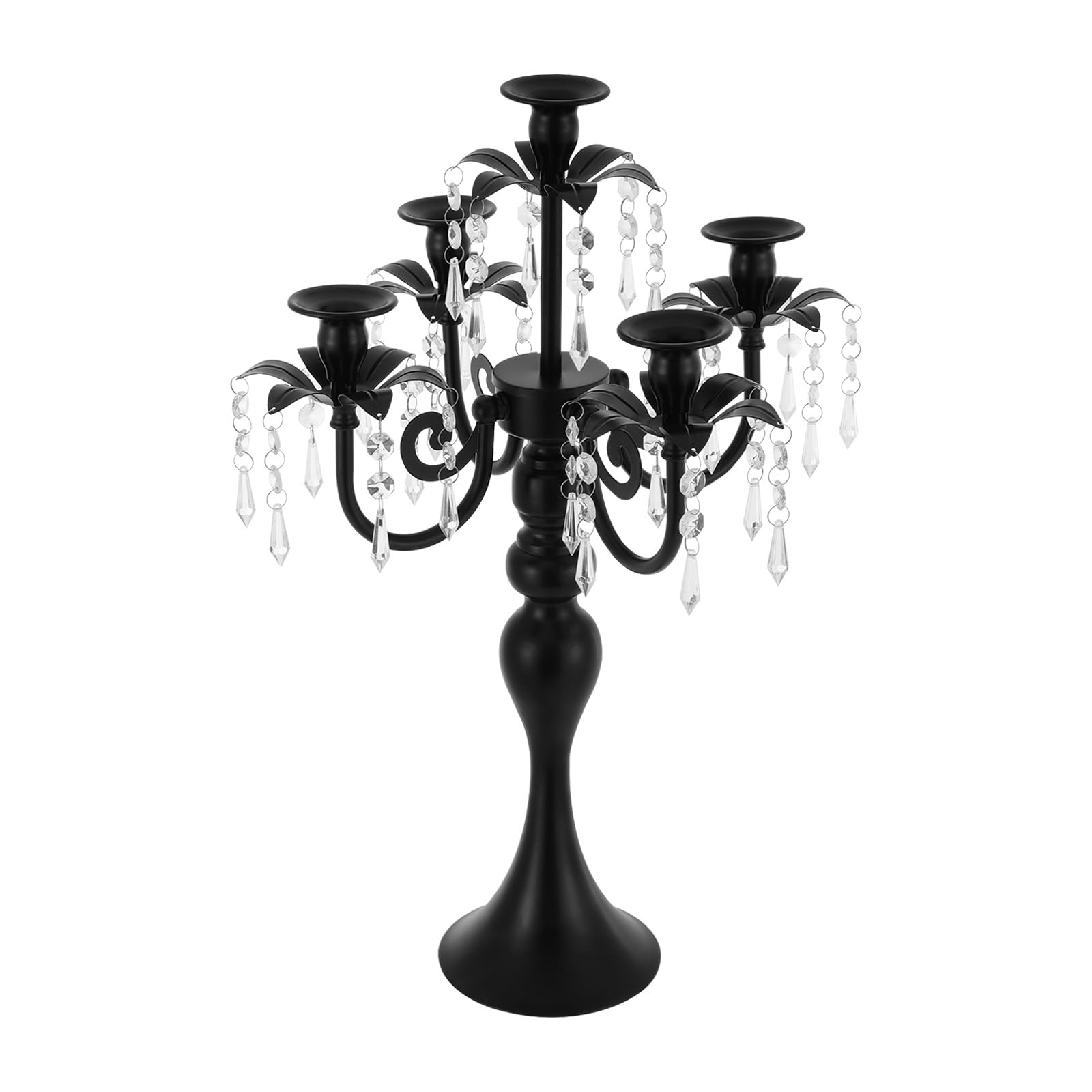 4 portacandele a 5 bracci in ferro con ciondolo in vetro, altezza 52 cm, larghezza 36 cm, candelabri, candelabri, candelabri, candelabri, per candele coniche, feste, matrimoni, tavolo, decorazione da