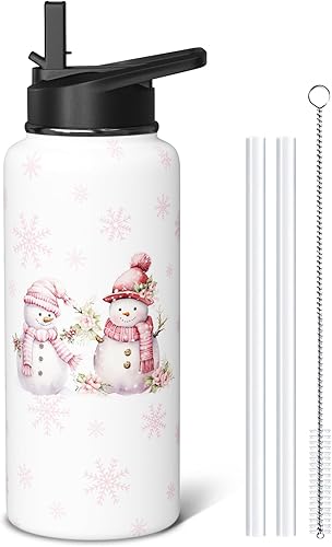 Miniatura 21 de Botellas de agua de fantasma de Halloween de 40 onzas con popote abatible y tapa de boquilla, bonita botella de agua de acero inoxidable Botella