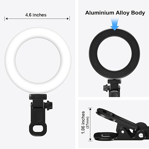 Miniatura 6 de Anillo de luz con clip para computadora portátil, soporte universal para teléfono/tableta/cámara web, luz LED portátil para reuniones de zoom