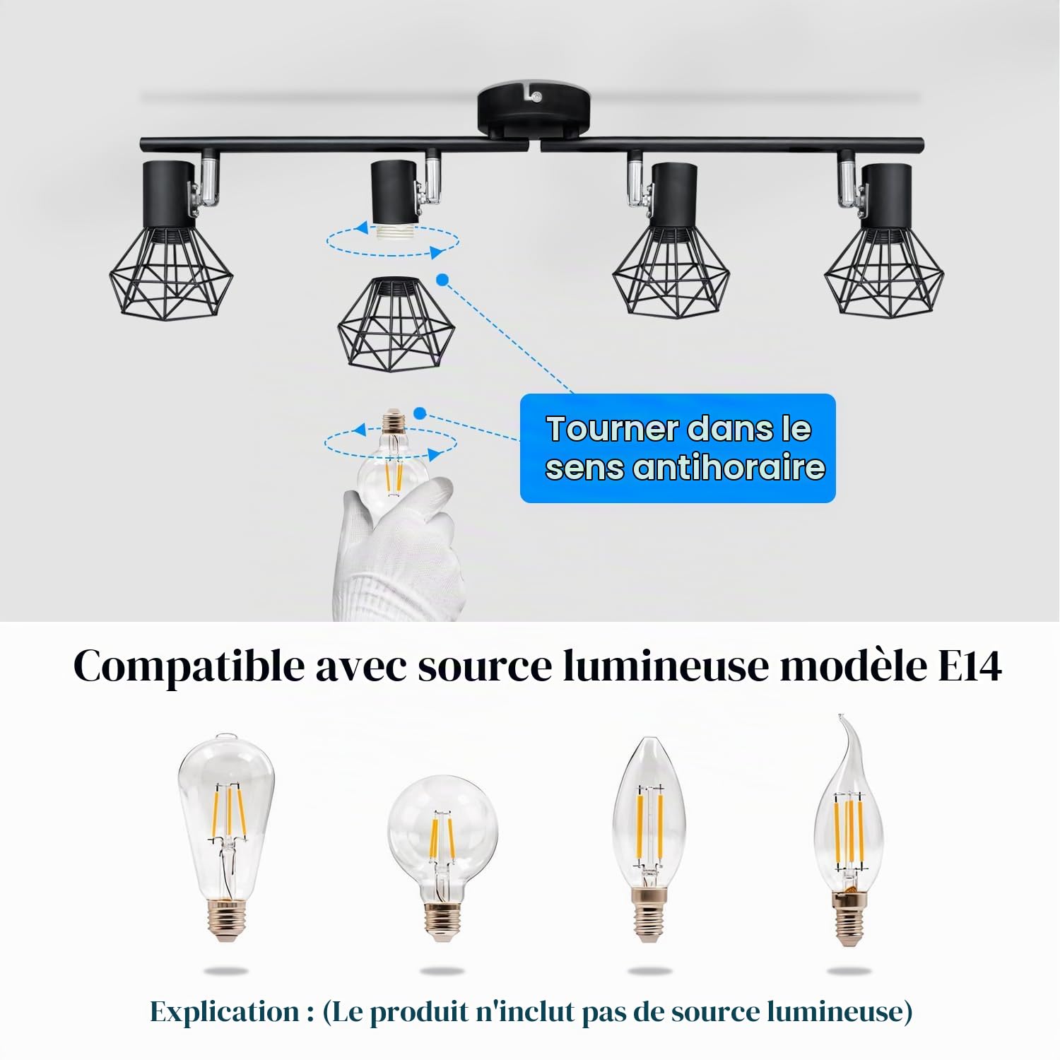 Plafonnier Spot Cuisine, E14 Orientable Cage Vintage Luminaire, Moderne Plafond lustre(sans ampoule), Industrielle Spotlight Pour Cuisine Couloir Salon Chambre Coucher