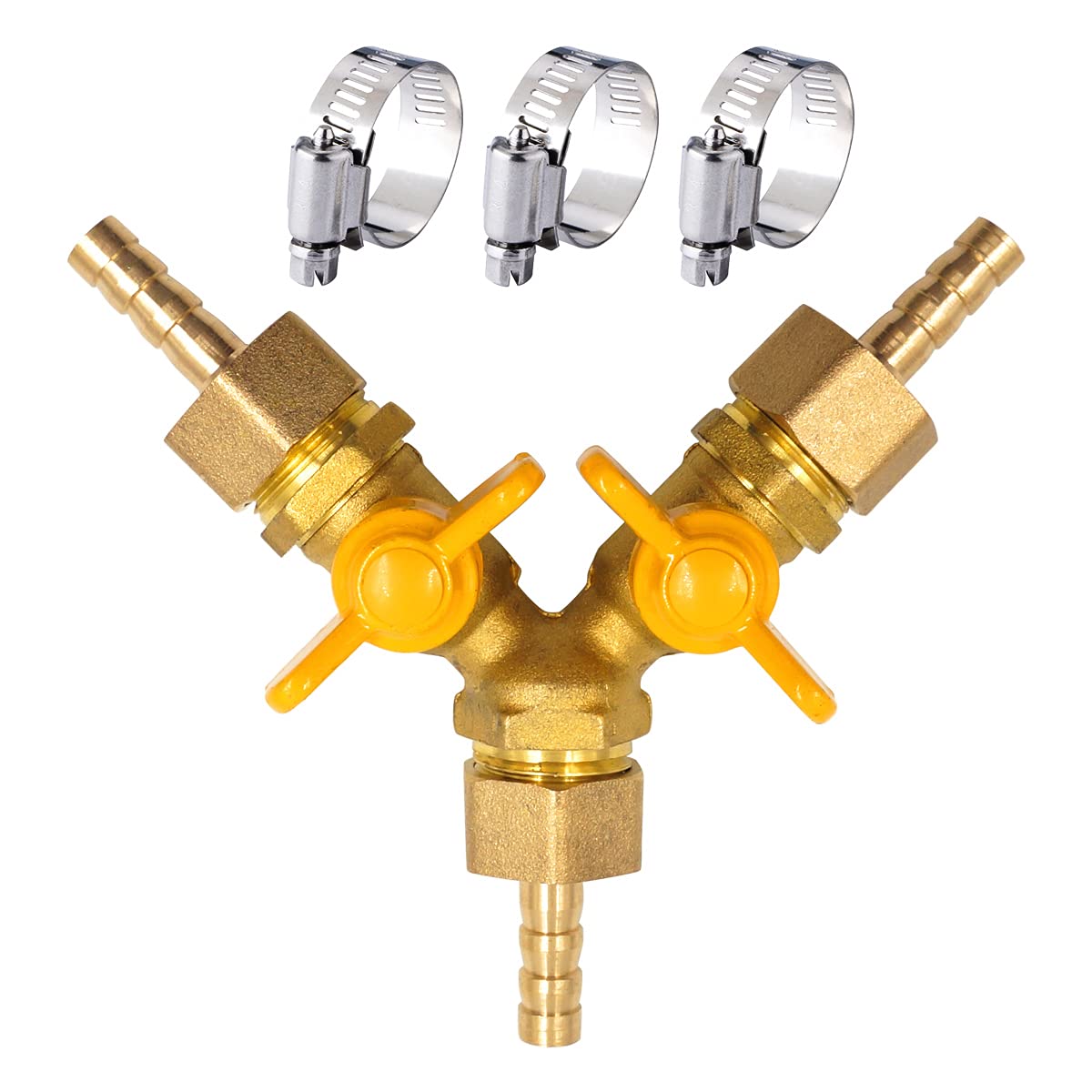 GASHER 3-Piece 5/16 Inch Brass Ball Valve With Hose Barb - 180 Degree Red Handle, Heavy Duty For Air & Liquid Lines