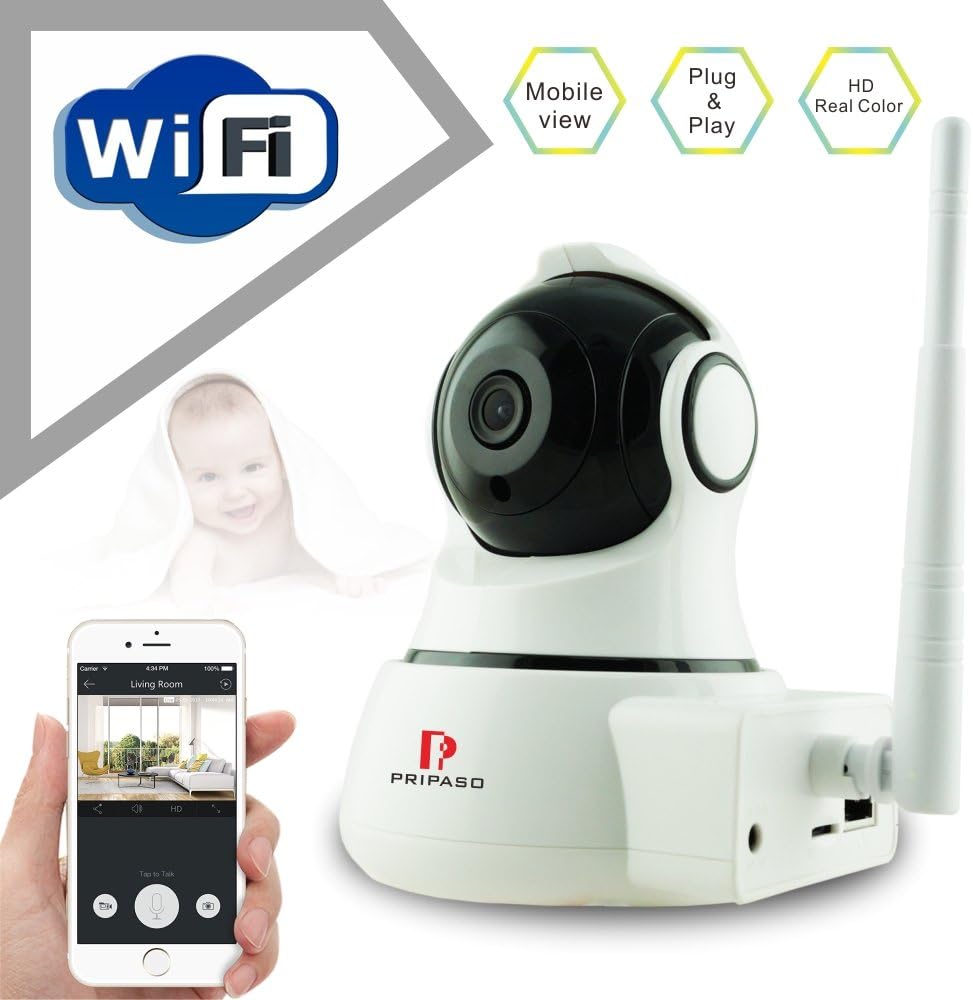 HD Wireless IP Camera, Pripaso WIFI Wireless 720P IP Camera Support Cloud Storage, Dog Security Camera with Motion Alert Detection Surveillance Cameras for Baby Pets Elder Workplace Monitor Two-way Audio, Night Vision, White