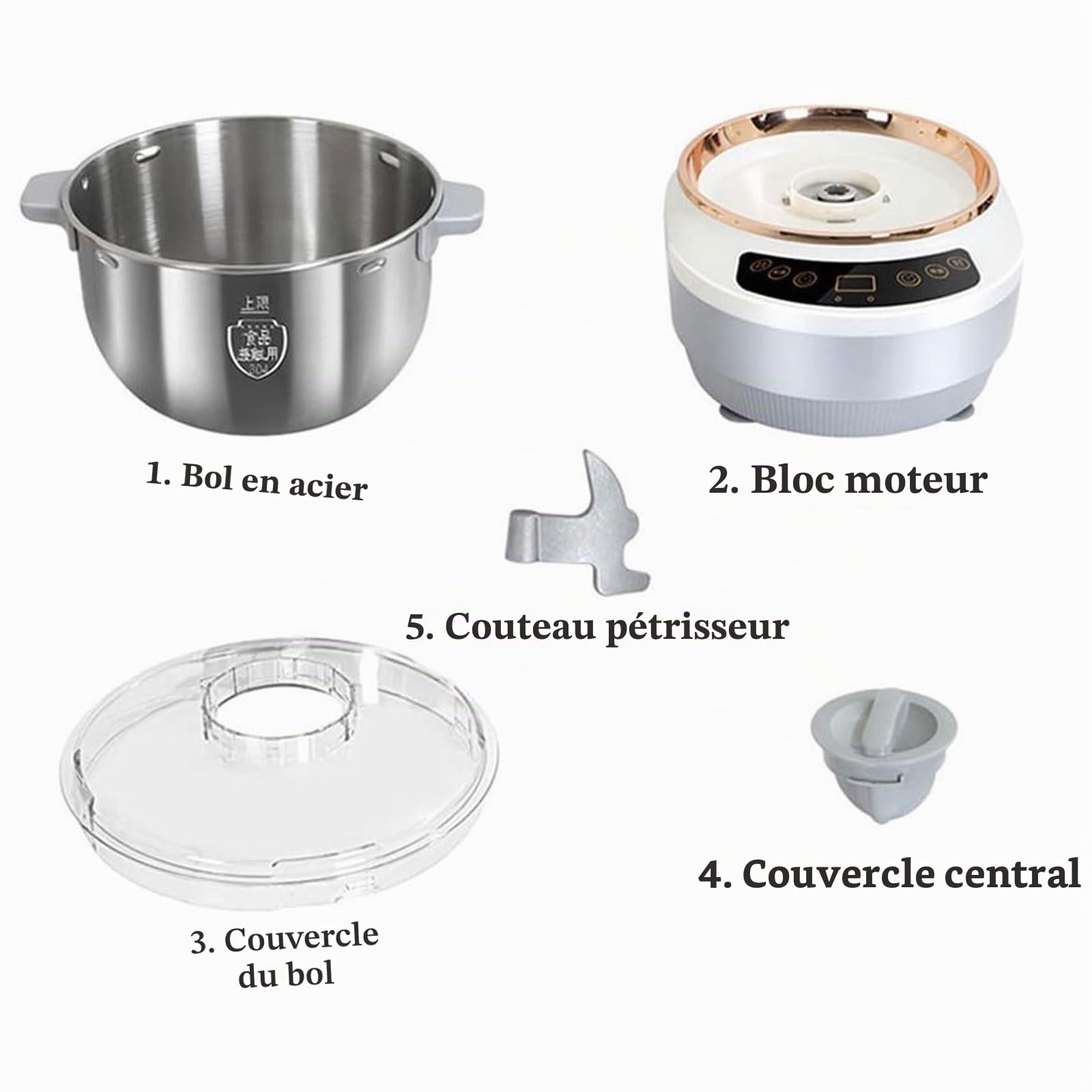 Machine à Pâte avec Fonction Fermentation, Mélangeur en Acier Inoxydable de 5L/7L pour la Cuisson à Domicile, Machine à Pétrir Antiadhésive avec Panneau de Minuterie et Chambre de Réserve
