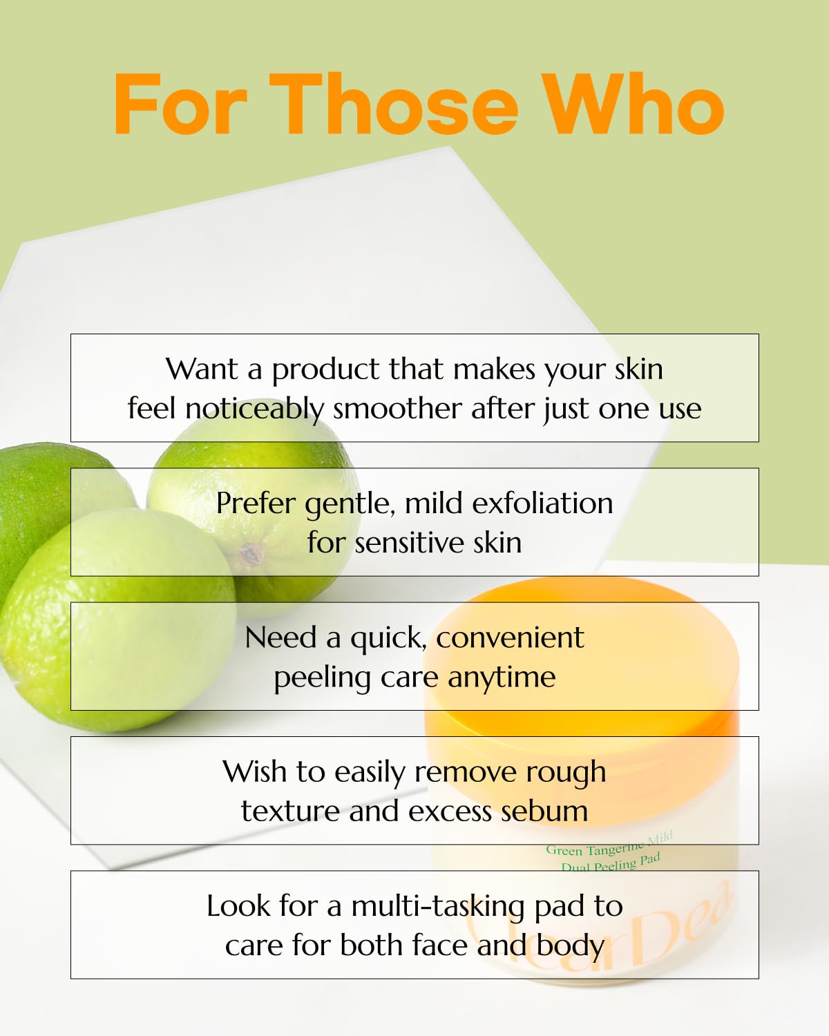 Green Tangerine Dual Peeling Pad – Korean Exfoliating Toner Pads with 4HA Complex, Jeju Citrus Vinegar, Oil Control, Dual-Sided Texture, Hydrating & Smoothing, 50 Pads
