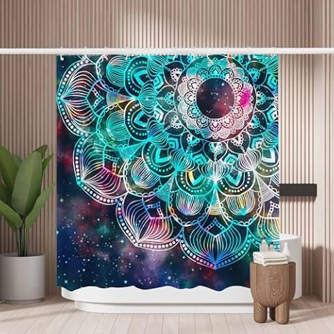 Woutay Shower Curtain Water Repellant Fabric Watercolor Mandala Star Galaxy Cover