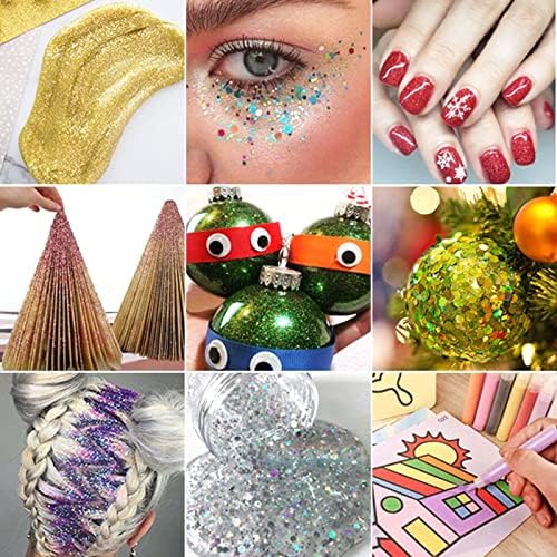 VEGCOO 36 Pots Nail Art Glitter Sequins Powder, 24 Pots Holographic Nail Sequins & 12 Pots Extra Fine Glitter, Chunky Cosmetic Glitter for Body, Face, Eye, Lips, Card Making, Crafting, Scrapbooking