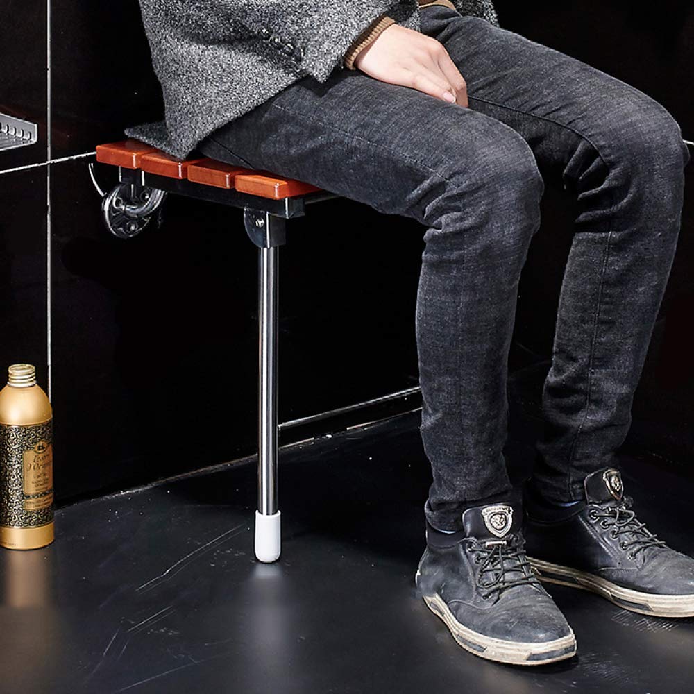 Home Essentials, Asiento de Ducha Montado en la Pared Taburete de Madera para Baño Plegable con Patas Abatibles para Discapacitados Discapacitados Max 150 Kg
