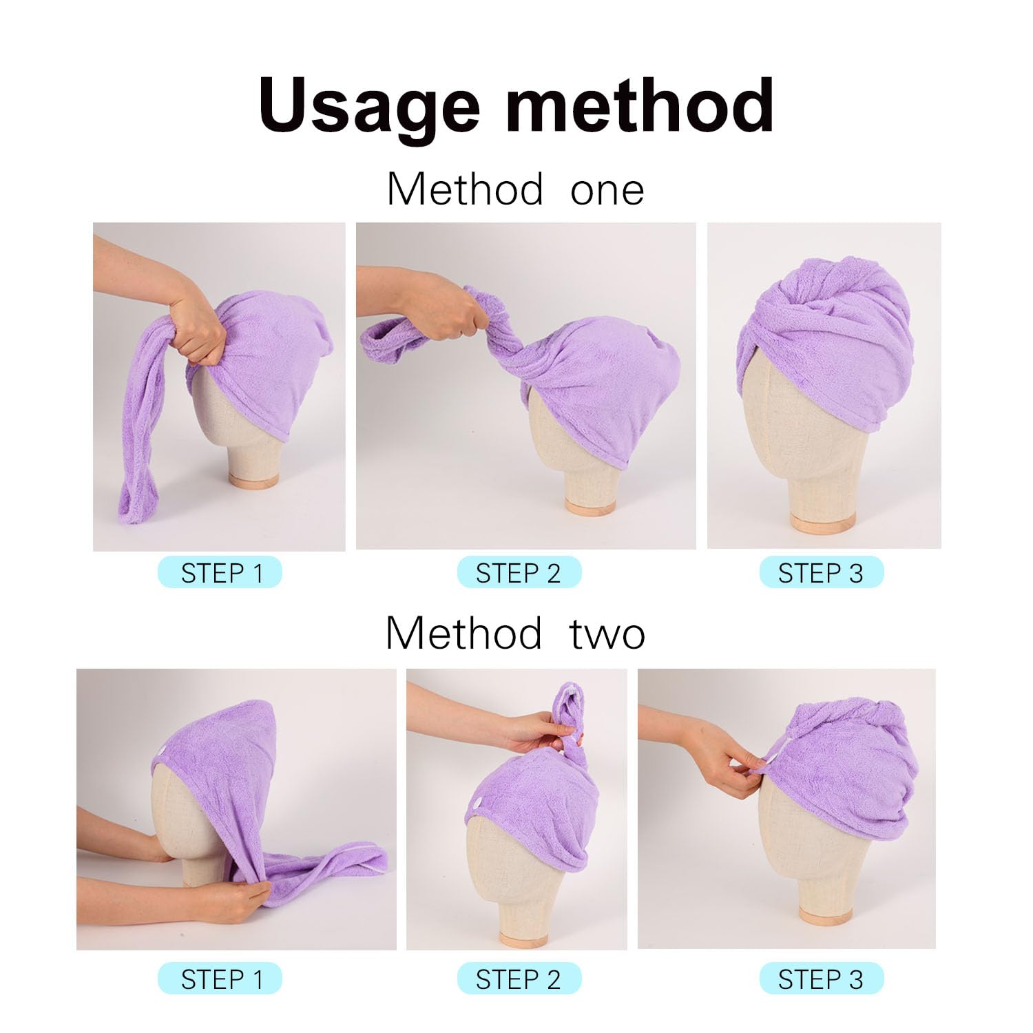 Mikrofaser-Handtuch, Haarturbane für nasses Haar, zum Trocknen von Haaren für Frauen, Blau, 2 Packungen