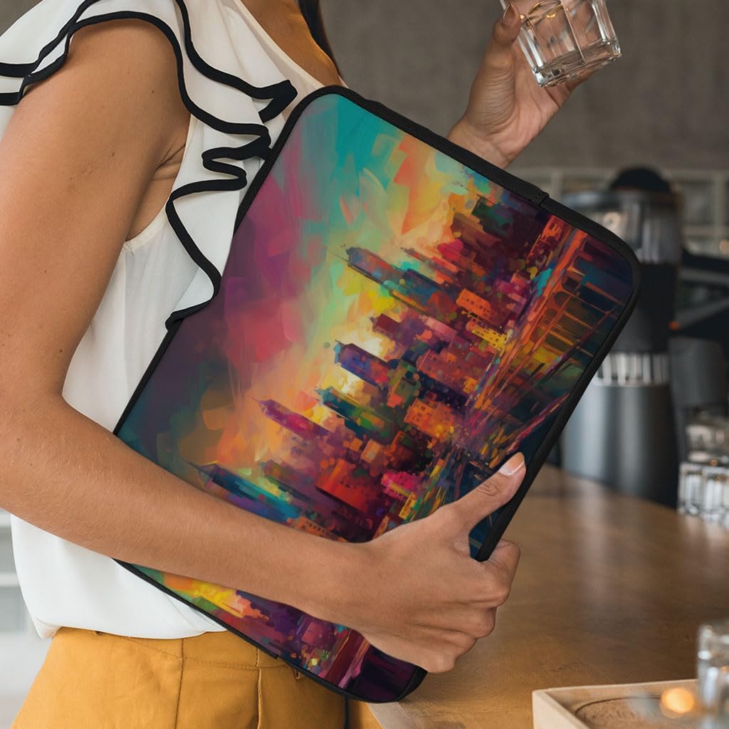 Rainbow City Mac Book Pro 14" Sleeve - City Landscape Print Gift Ideas - City Landscape Design Laptop Sleeve image 3