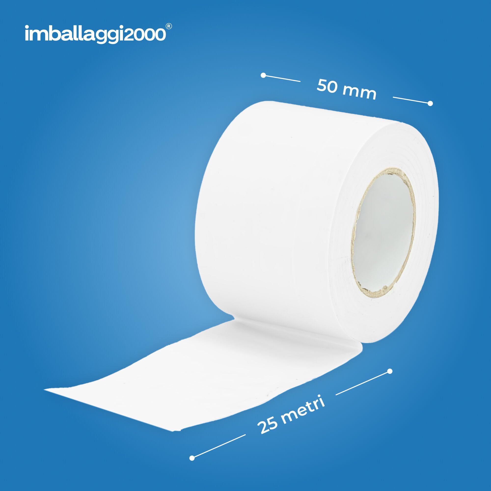 IMBALLAGGI 2000 - Nastro Isolante Bianco Autoestinguente 12 Rotoli 5cm x 25m, Nastro Adesivo Alta Resistenza e Adesione, Gomma Naturale per Isolare e Riparare Cavi Elettrici, Fai da Te e Professionale