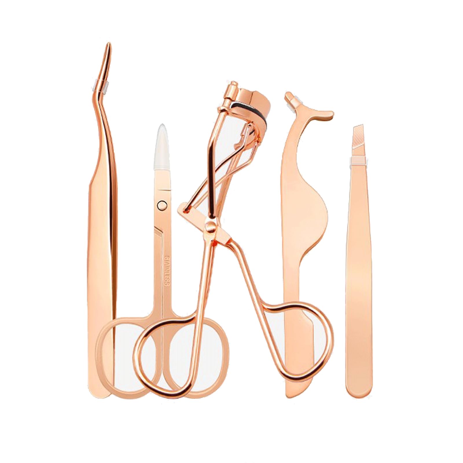 5PCS Eyelash Applicator Tools Kit False Eyelashes Tools Curved Eyelash Curler Eyebrow Clip Eyelashes Tweezers Eyebrow Scissors Rose