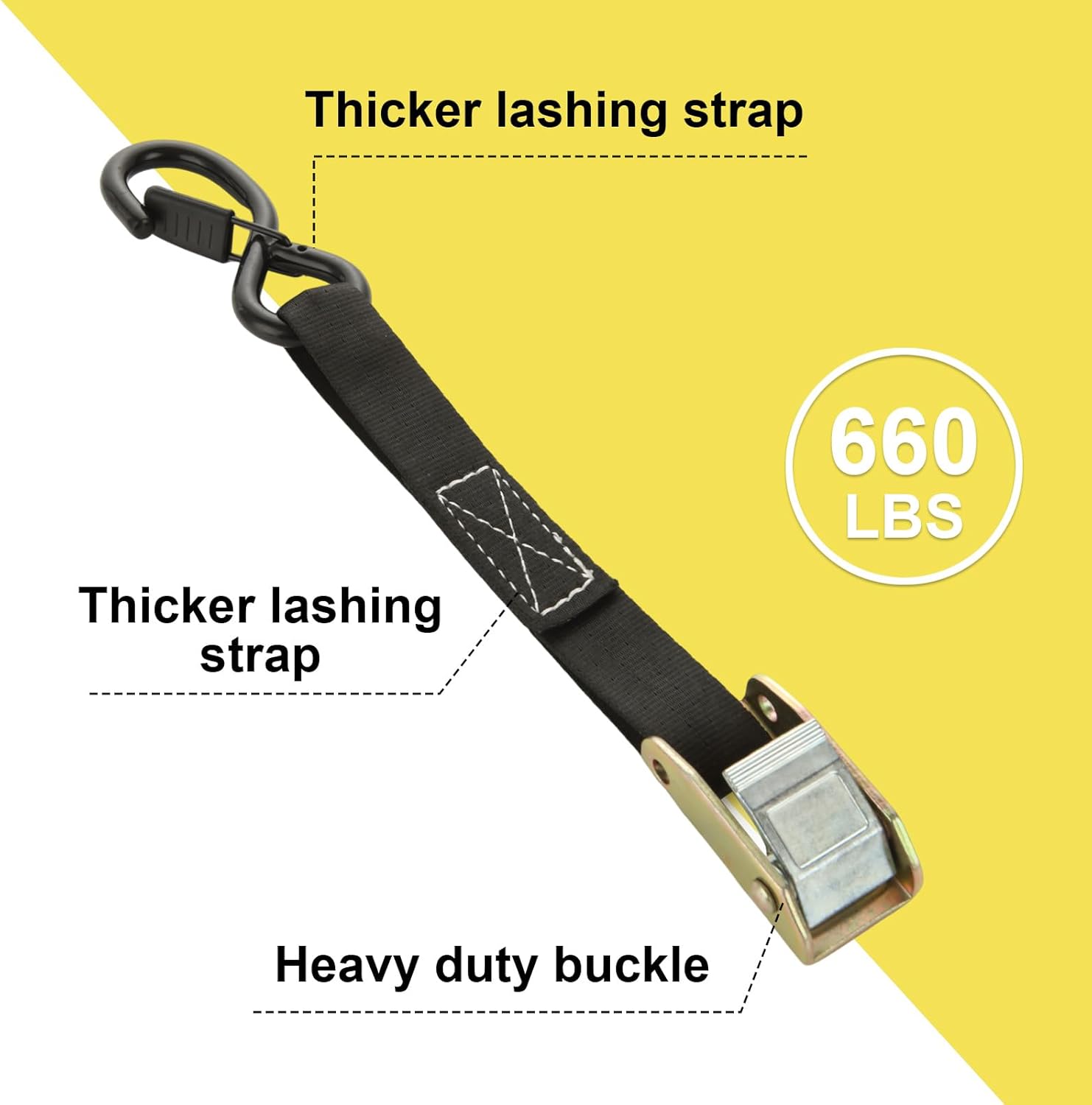 4 Pack Motorcycle Tie Down Straps 1" x 6.6' 1,823lb Break Strength Cam Buckle Tie Down Straps Heavy Duty Soft Loop Ratchet Straps for Dirt Bike, Motor Bike, Kayak, Car, Truck, Cargo - Image 3