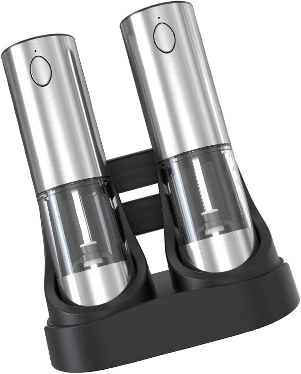 Pack of 2 USB Rechargeable Electric Seasoning Grinder with Clear Container, LED Light, Push Button Electric Mill