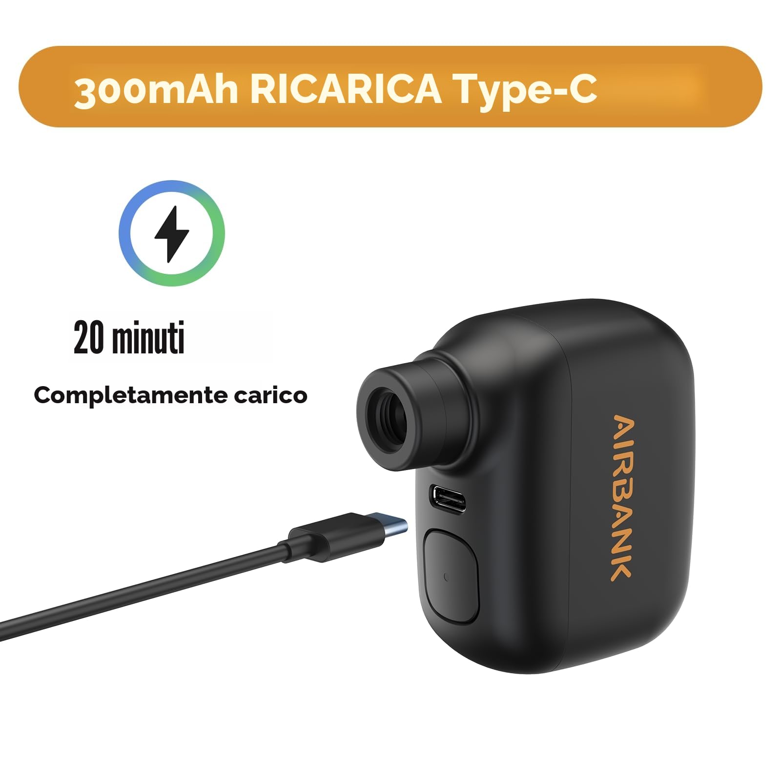 AIRBANK Mini Pompa per Bici Pocket SE, Pompa ad Aria Portatile 100 PSI per Bicicletta Elettrica con Batteria Ricaricabile