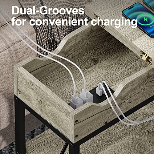 Sjie End Table Set Of 2, Sofa Side Tables,Bedside Tables/Nightstands With Charging For Living Room,Bedroom,Office,Grey #TOP4