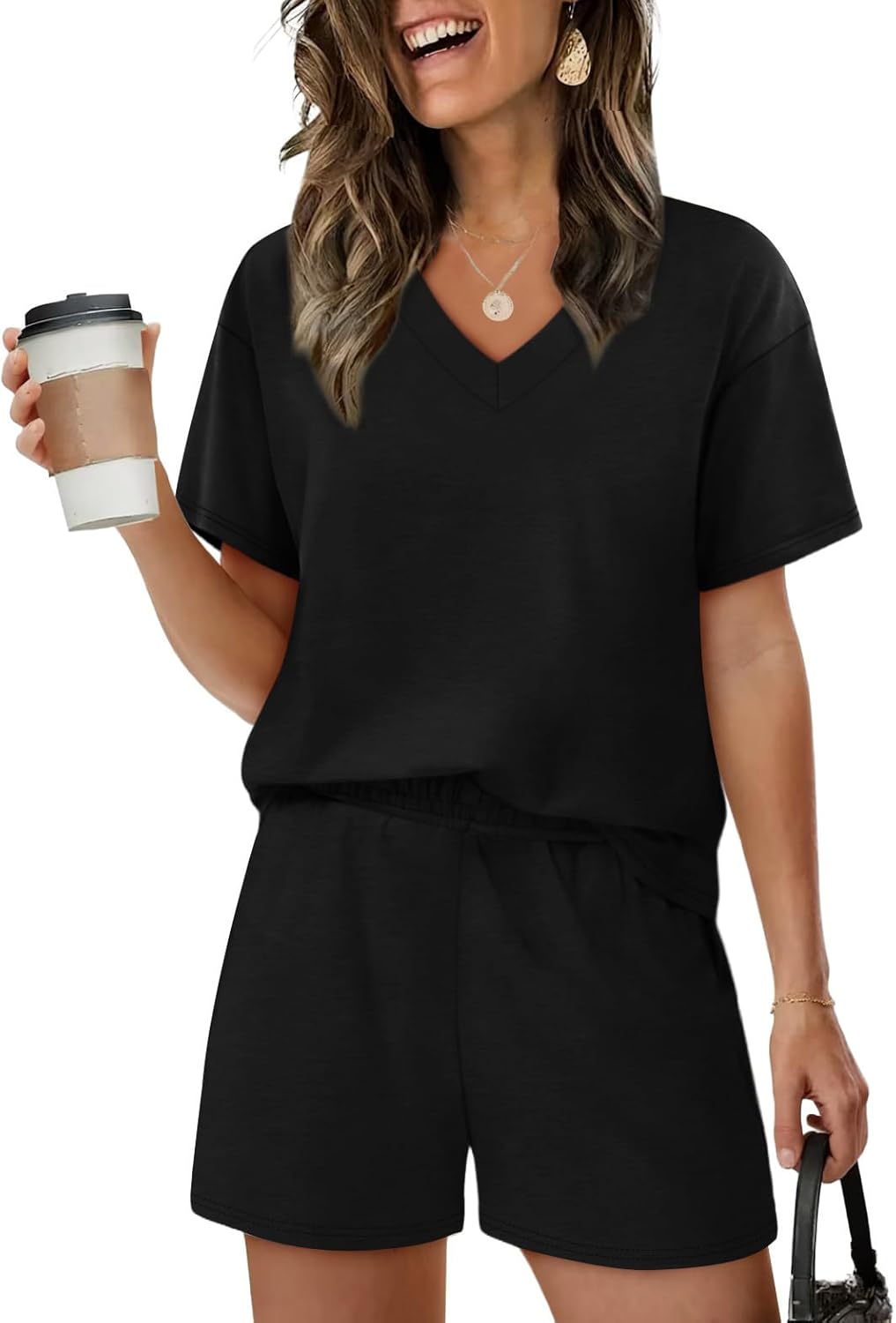 XIEERDUO Lounge Sets for Women Shorts Lightweight Summer Pajamas Set Sleepwear 2 Piece Sets Airport Vacation Outfits