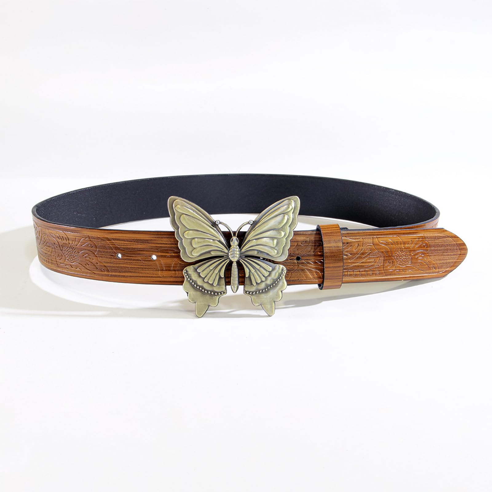 Boho Wide Leather Belt Butterfly-Inspired Design Antique Stud Accents Size Small Artisan Handcrafted Butterfly Buckle Leather Belt - Cellar  main image 2