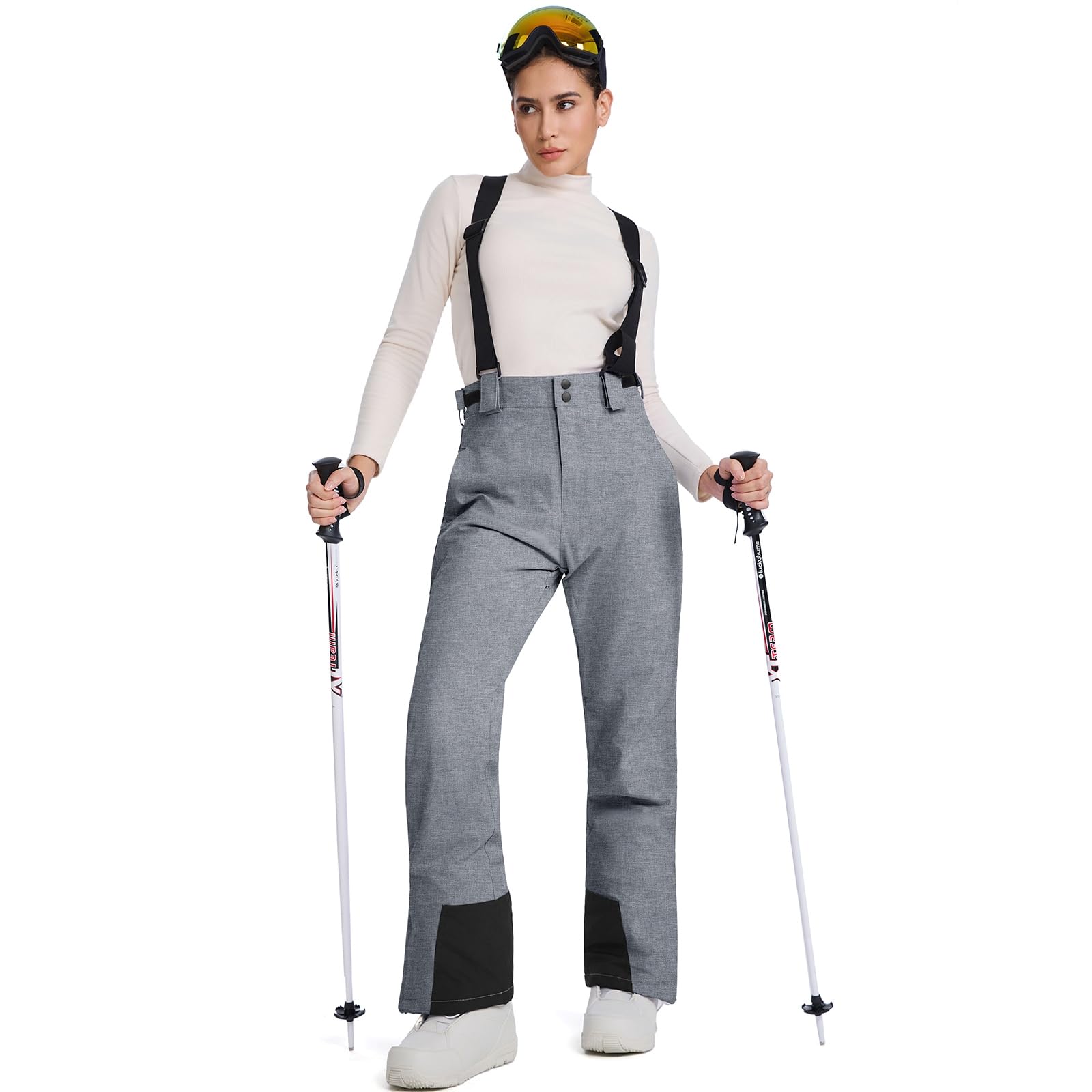HOTIAN Pantalones de esquí para mujer impermeables resistentes al viento desmontables térmicos