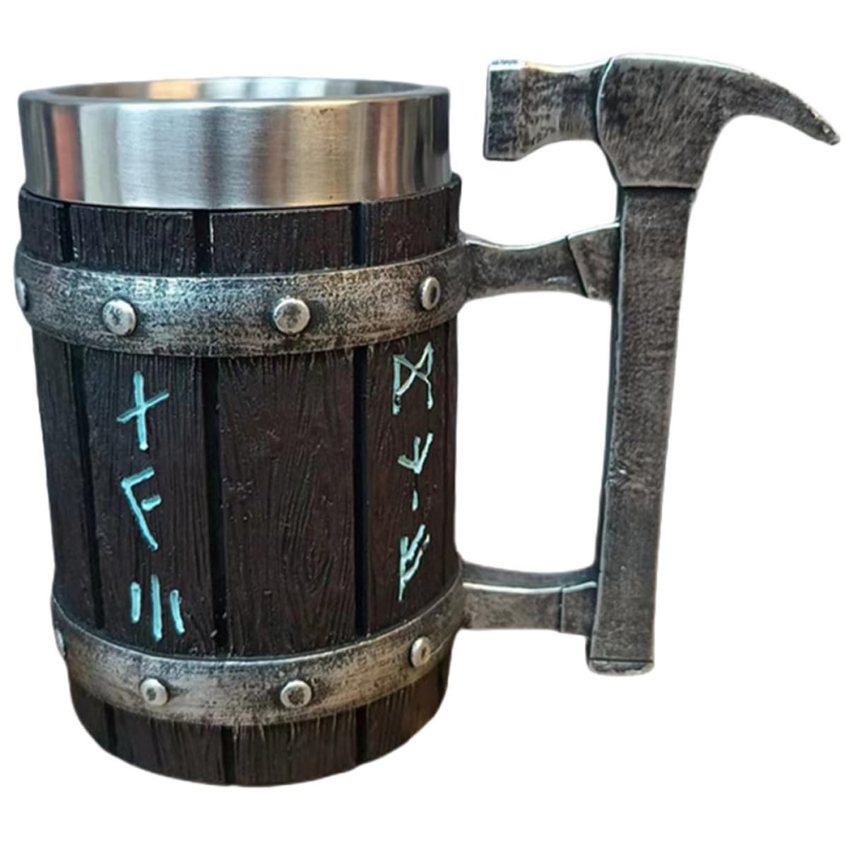 Jarra de cerveza vintage de madera y acero inoxidable con boca ancha para hogar