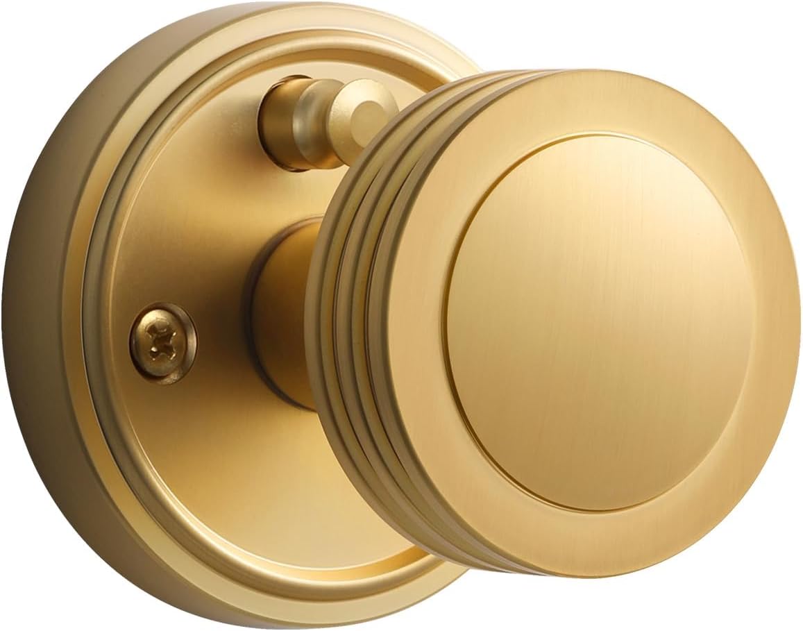 1 Pack Gold Door Knob Privacy Door Knobs Satin Brass Door Knob Interior Brushed Gold Door Knobs for Bedroom and Bathroom Zinc Alloy