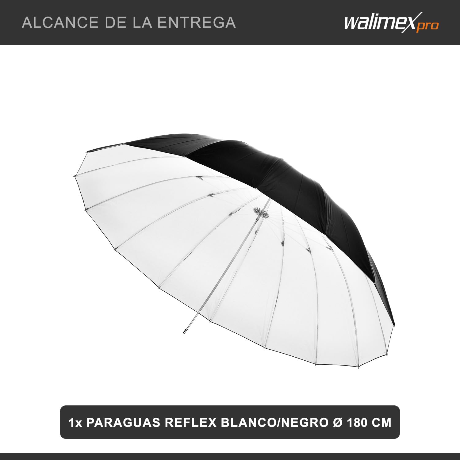 Walimex Pro - Paraguas difusor réflex (diámetro 180 cm), blanco y negro