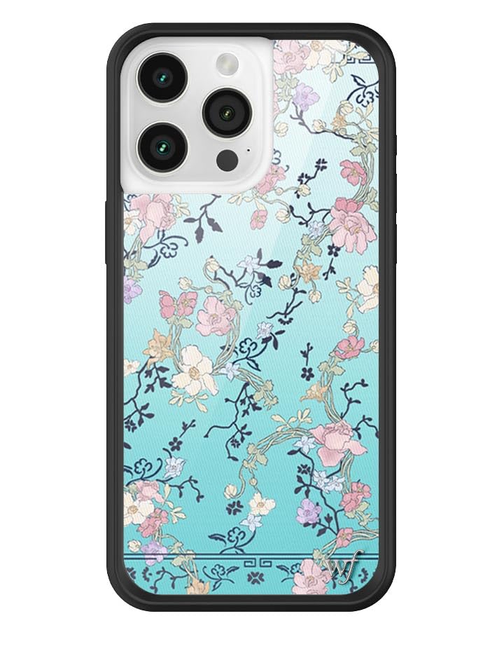 Wildflower Cases - Gallery Girlie Blue Case, Compatible with Apple iPhone 15 Pro Max | Blue, Pink, Vines, Floral, Trendy - Protective Black Bumper,