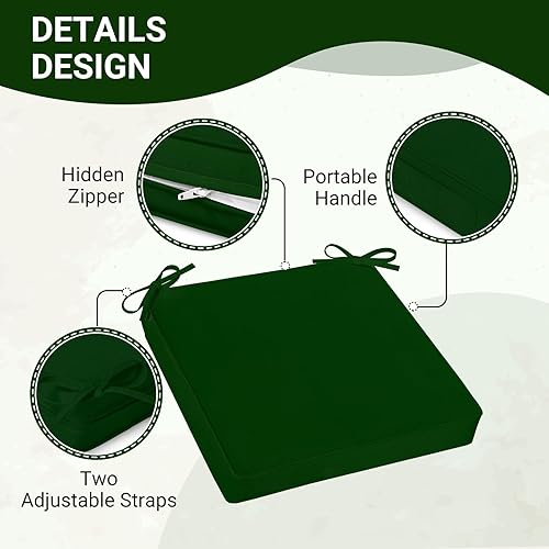 Miniatura 3 de downluxe Cojines para sillas de exterior para muebles de patio, cojín cuadrado impermeable de espuma viscoelástica para silla de patio con lazos