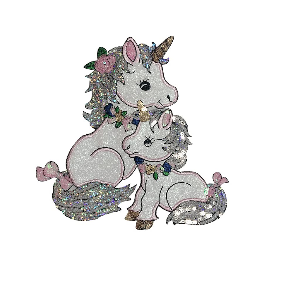 Ruluti Grey Cartoon Glittery Unicorn Pattern Patch Sequin Patches Sew On Patches For Clothing Applique On Clothes Stickers