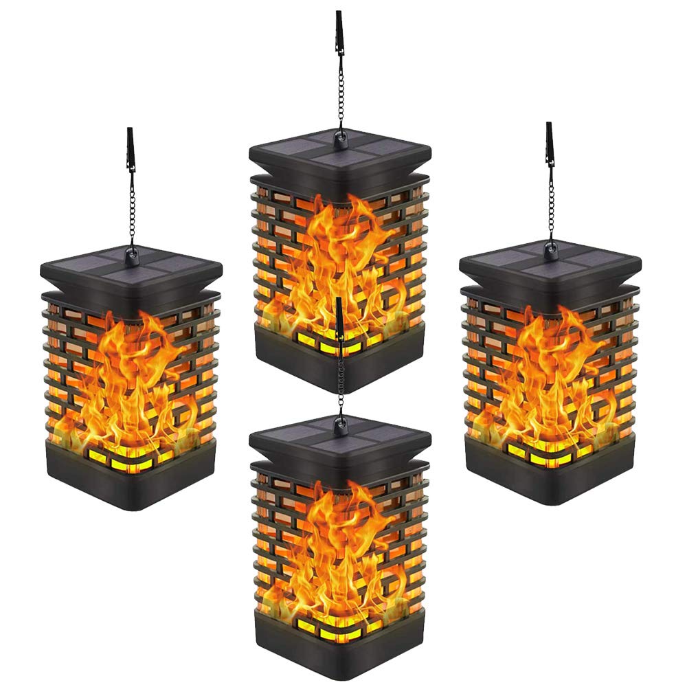 YEHOBU Solar Lanterns Lights Flickering Flame Waterproof Outdoor Hanging Lanterns Solar Decorative, LED Night Lights for Garden Porch Patio Table Balcony Yard Pathway, 4 Pack