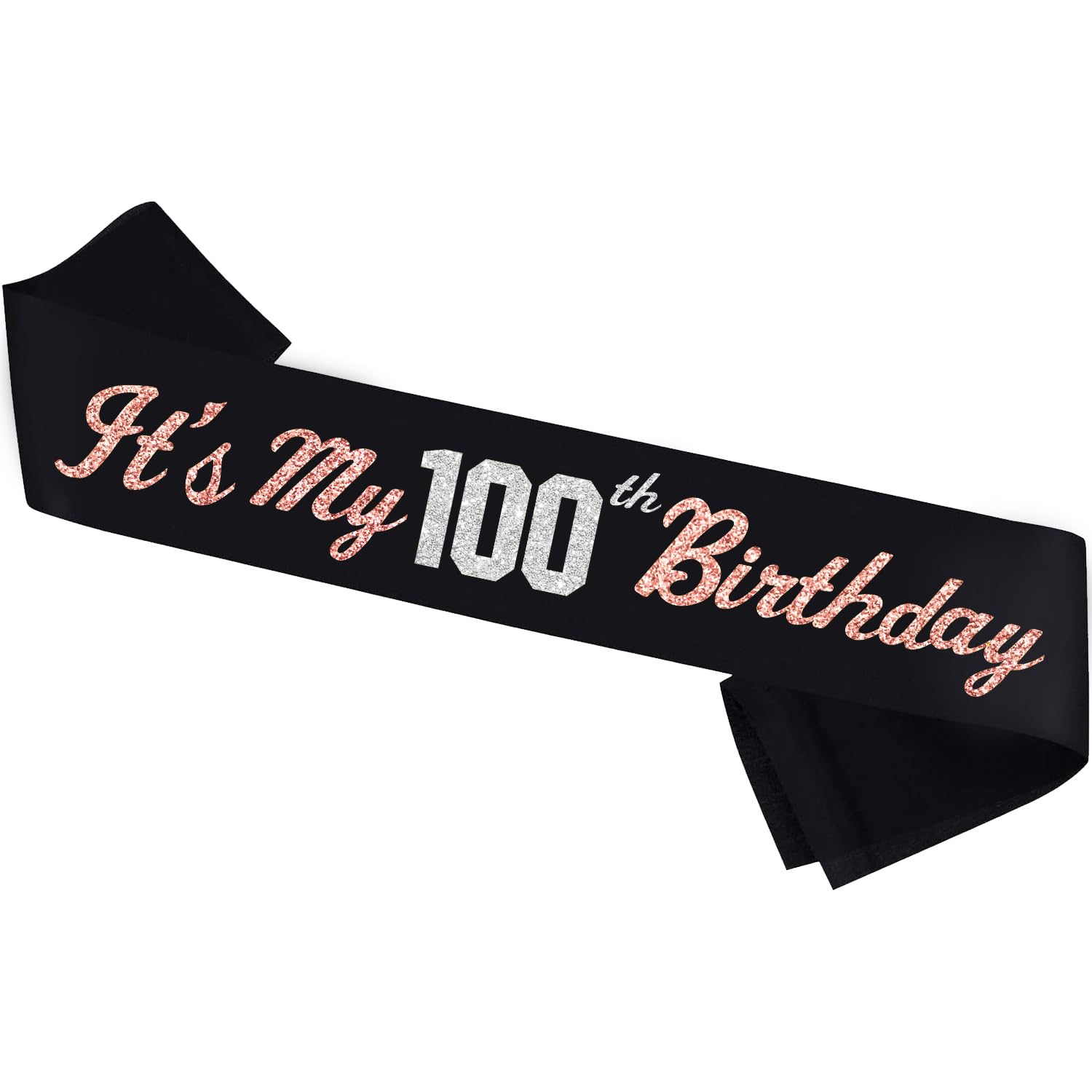 It’s My 100th Birthday Sash Silver Rose Gold Foil Black Satin Birthday Sash Happy 100th Birthday Party Gift Decorations Favors for Women Girls Men Boys (100)