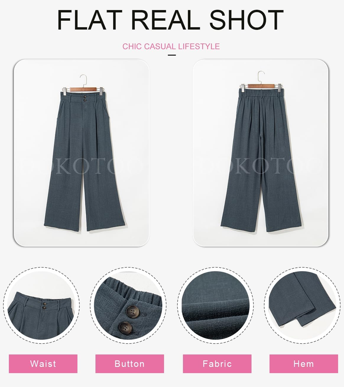 Dokotoo Women's Casual Loose Wide Leg Linen Pants - Image 5