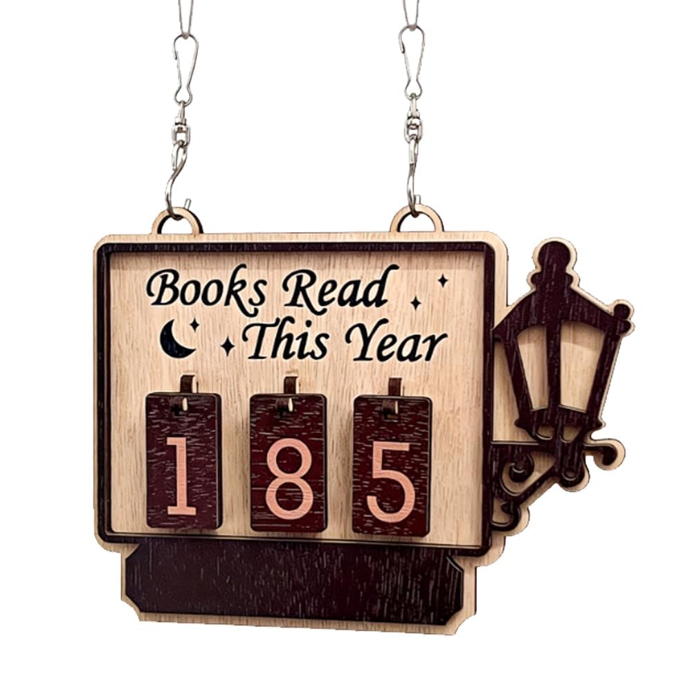 Wooden Books Read This Year Counter & Tracker | Flip-Number Mini Bookshelf Decor | Rustic Home Library Present for Bibliophiles & Readers (Hanging Style)