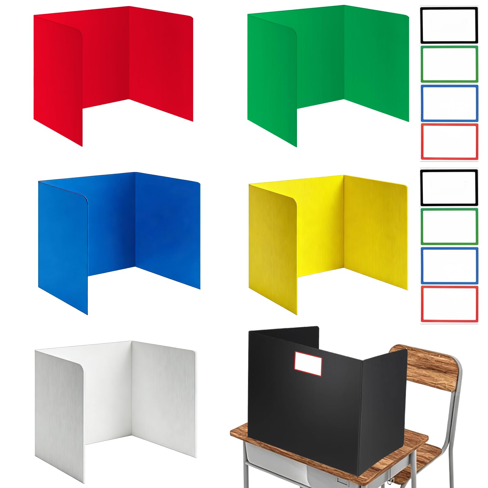 6 Stück Trennwand Schreibtisch Faltbar Sichtschutz Schreibtisch mit 8 Namensschilder, Farbig U-förmiger Tischtrennwand Sichtschutztafeln wasserdichte Schreibtischteiler für Schüler Büro Bibliothek